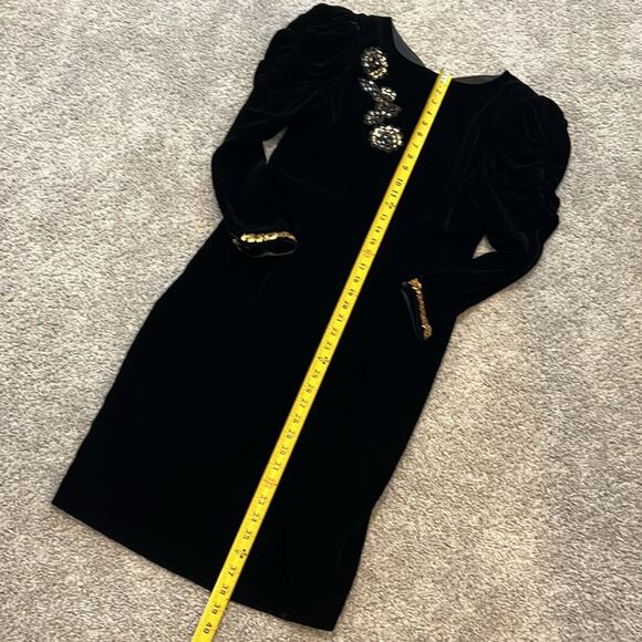 Beautiful Vintage GENET VIVIEN Black‎ Velvet Dress S Cocktail Sexy Sequined Gold - Picture 16 of 16